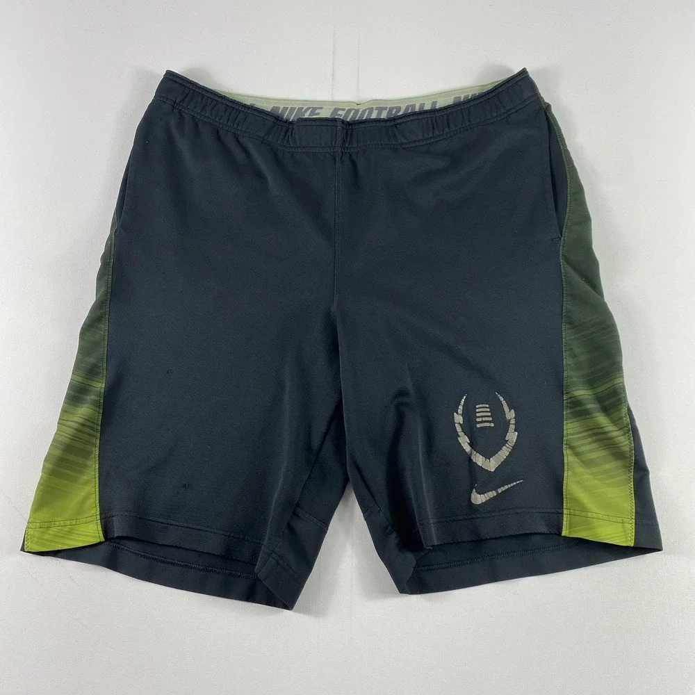 Nike Football Shorts Mens Medium Black Green Dri Fit Training NCAA Athletic